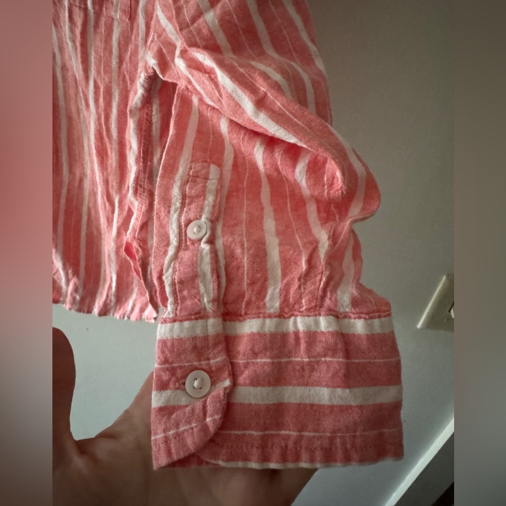 Aerie Linen Blend Coverup Shirt Pink and White Stripe Button Down - Picture 5 of 10
